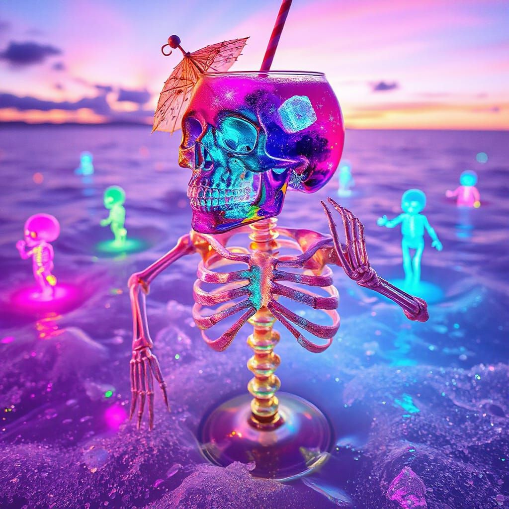 Crystal Skeleton Dances in Glowing Soda Sea