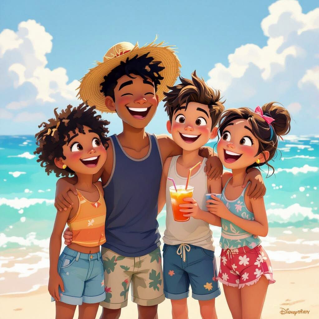 Disney Pixar Style Friends on Sunny Beach
