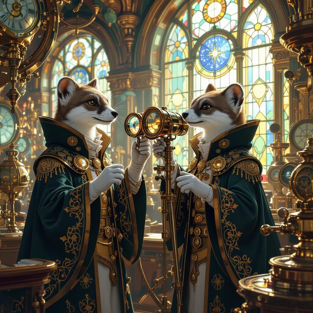 Steampunk Stoat Astronomers in Clockwork Observatory