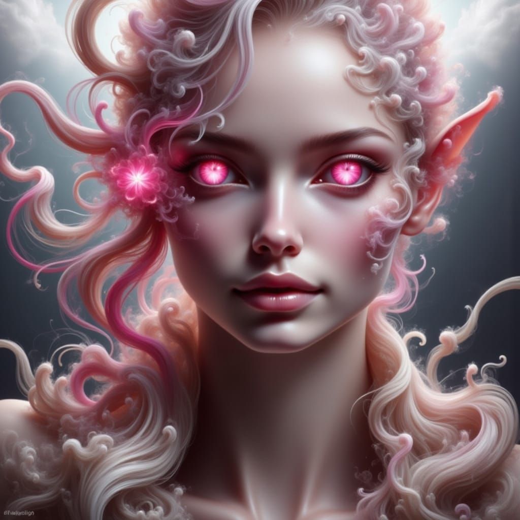 Ethereal Portrait of a Pink-Eyed Half-Orc