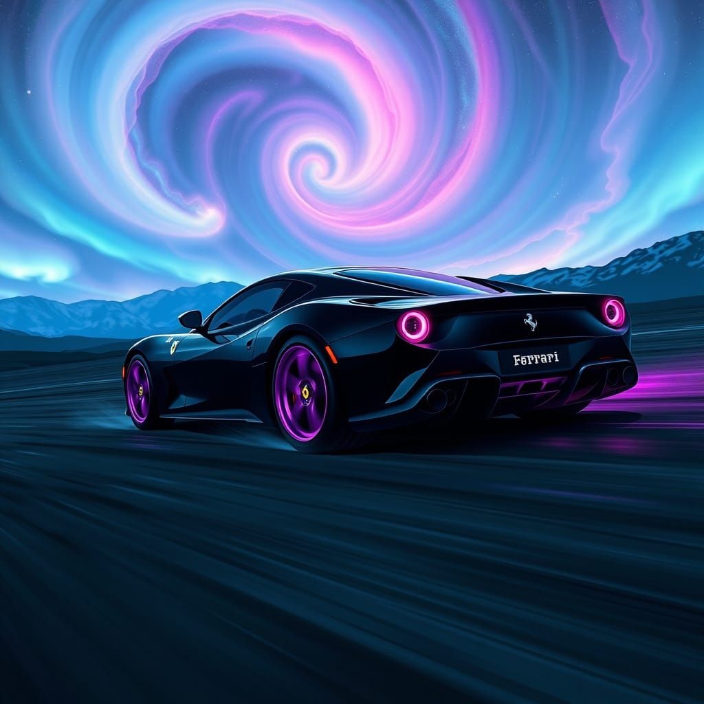 Sleek Black Ferrari Daytona SP3 Speeds Through a Mystical La...