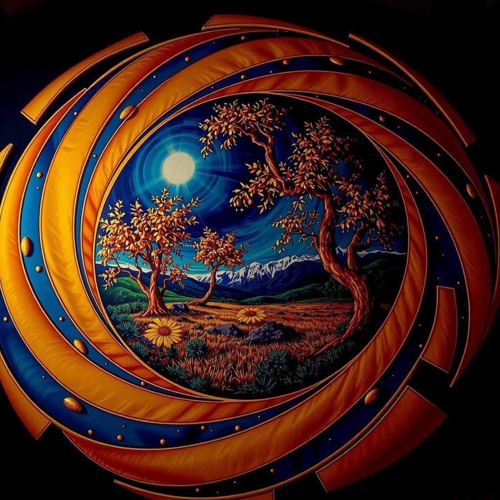 Vibrant Botanic Landscape with Golden Trees in Sunshine