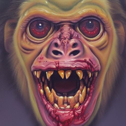 Zombie Monkey in Laboratory, Oil Painting Style