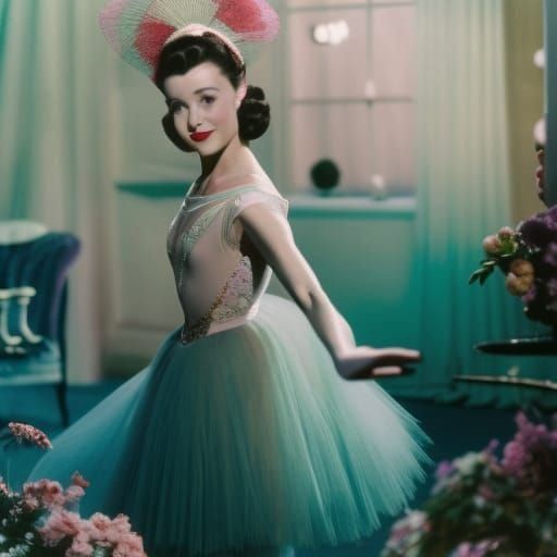 Vintage Ballerina in Arabesque Pose: Detailed Fantasy Photo