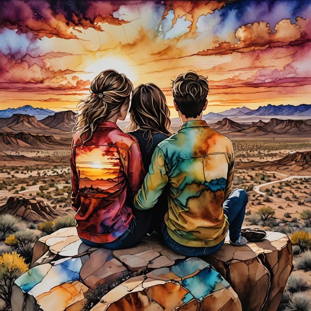 Desert Sunset: A Romantic Alcohol Ink Painting