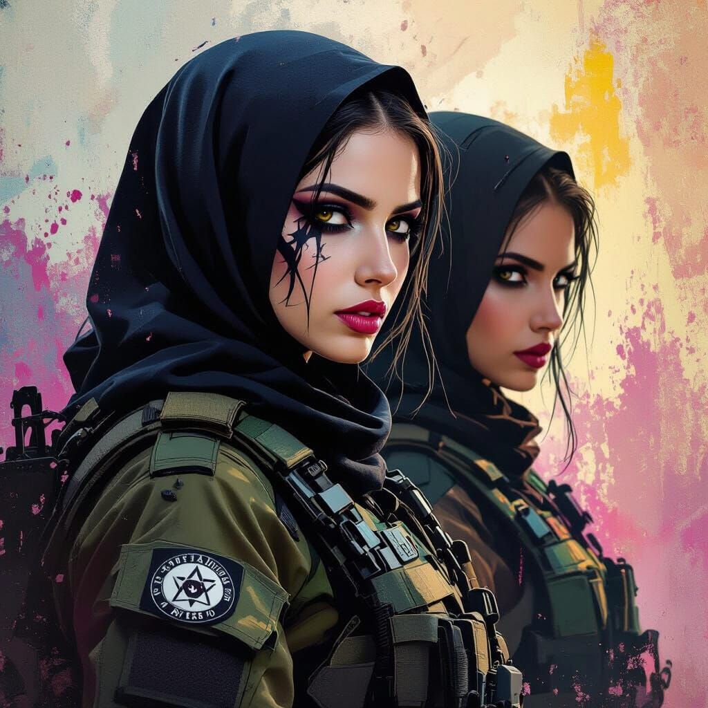 Goth IDF Soldiers in Hyperrealistic Splash Art