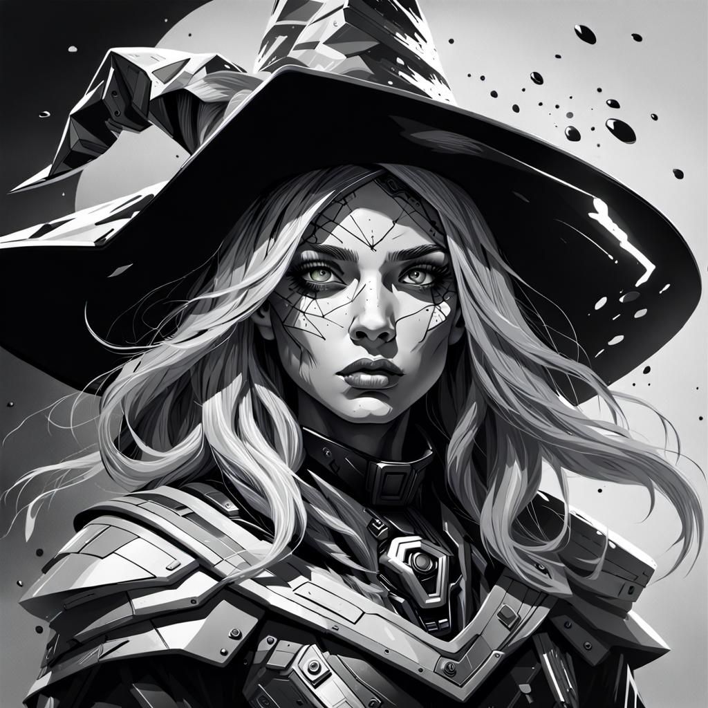 Futuristic Witch Portrait in Hyperrealistic Splash Art