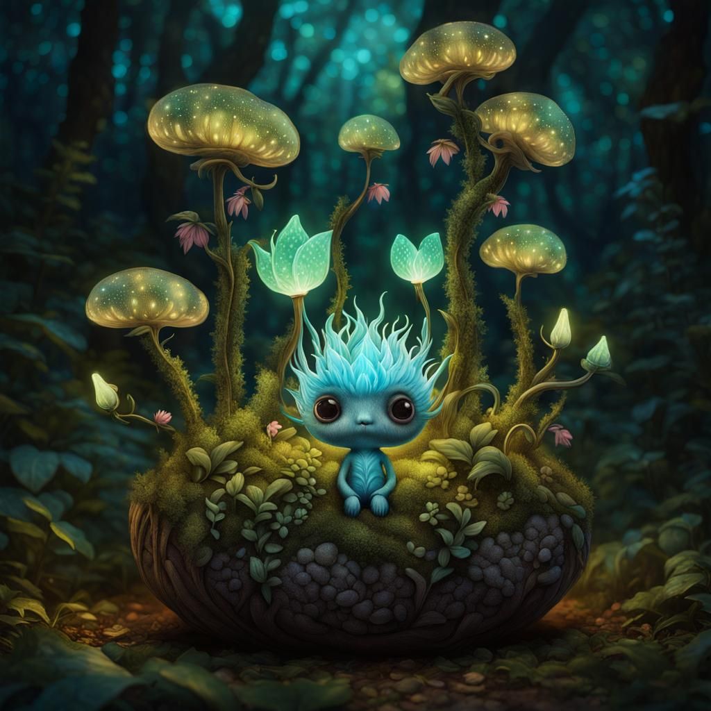 Chibi Magical Plant in Enchanted Forest: 8K Render