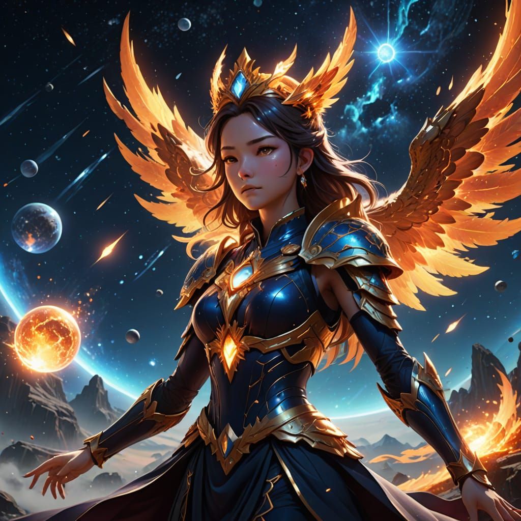 Celestial Queen Rises Above Galaxy in Anime Art