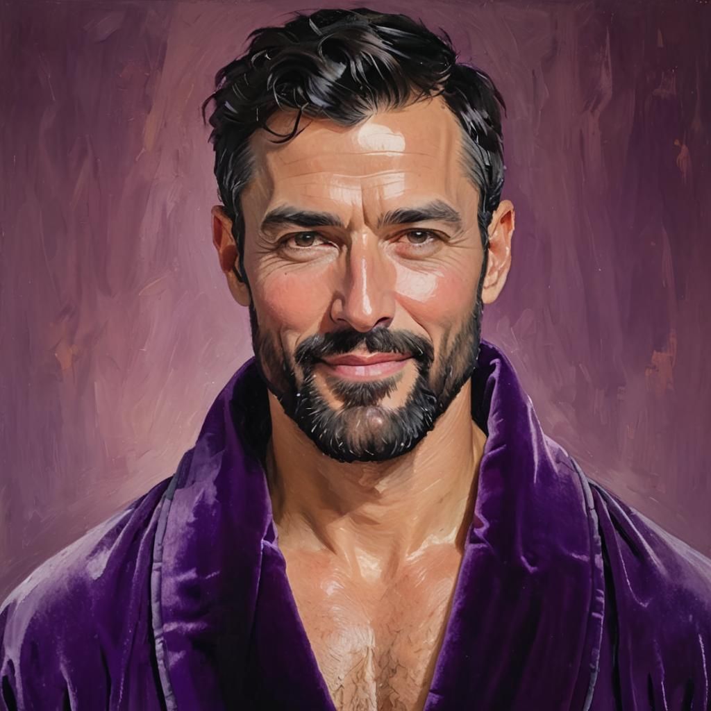 Radiant Man in Velvet Robe: Impressionist Oil Painting