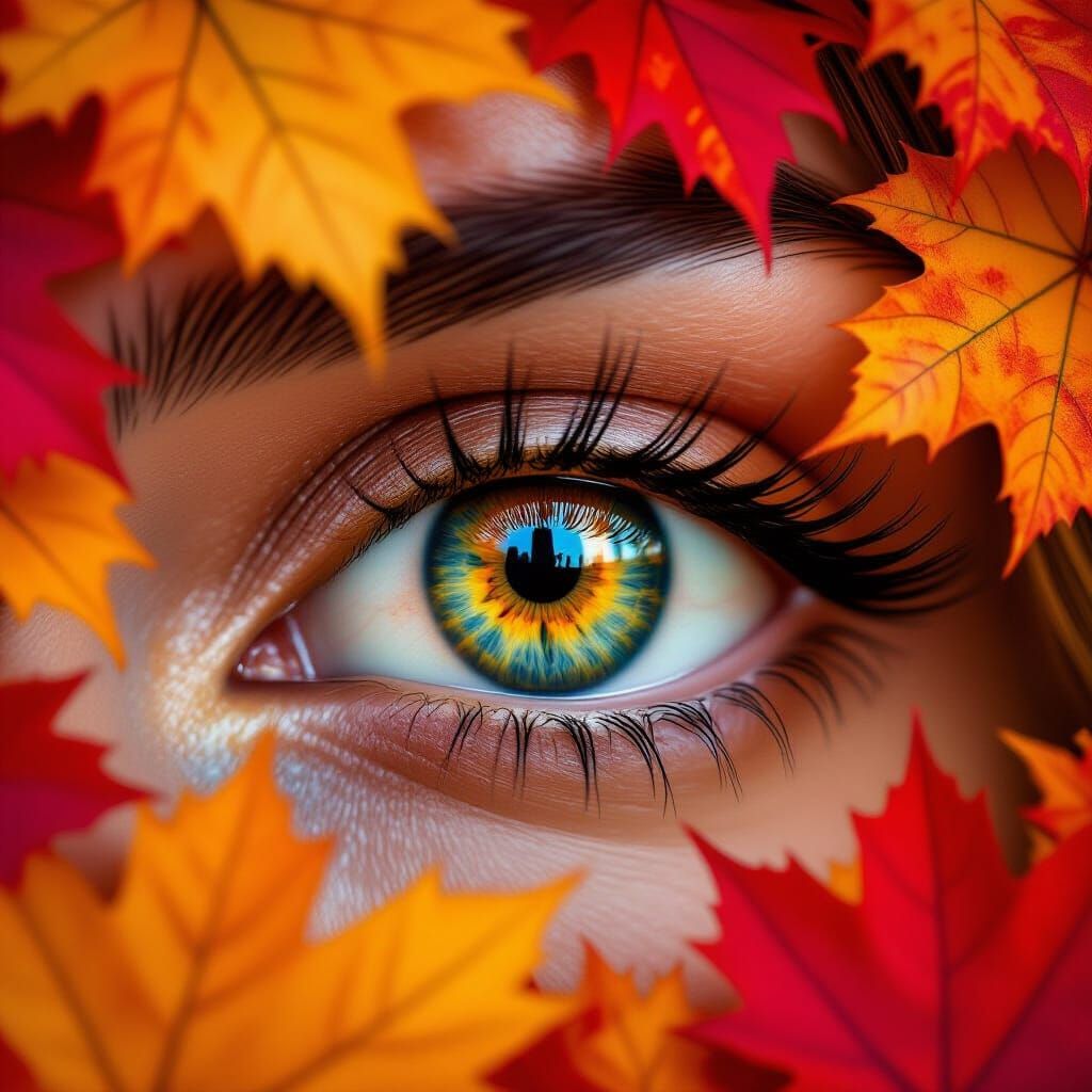 Autumn Eye Reflection: Close-up Hyper-Realistic Photography
