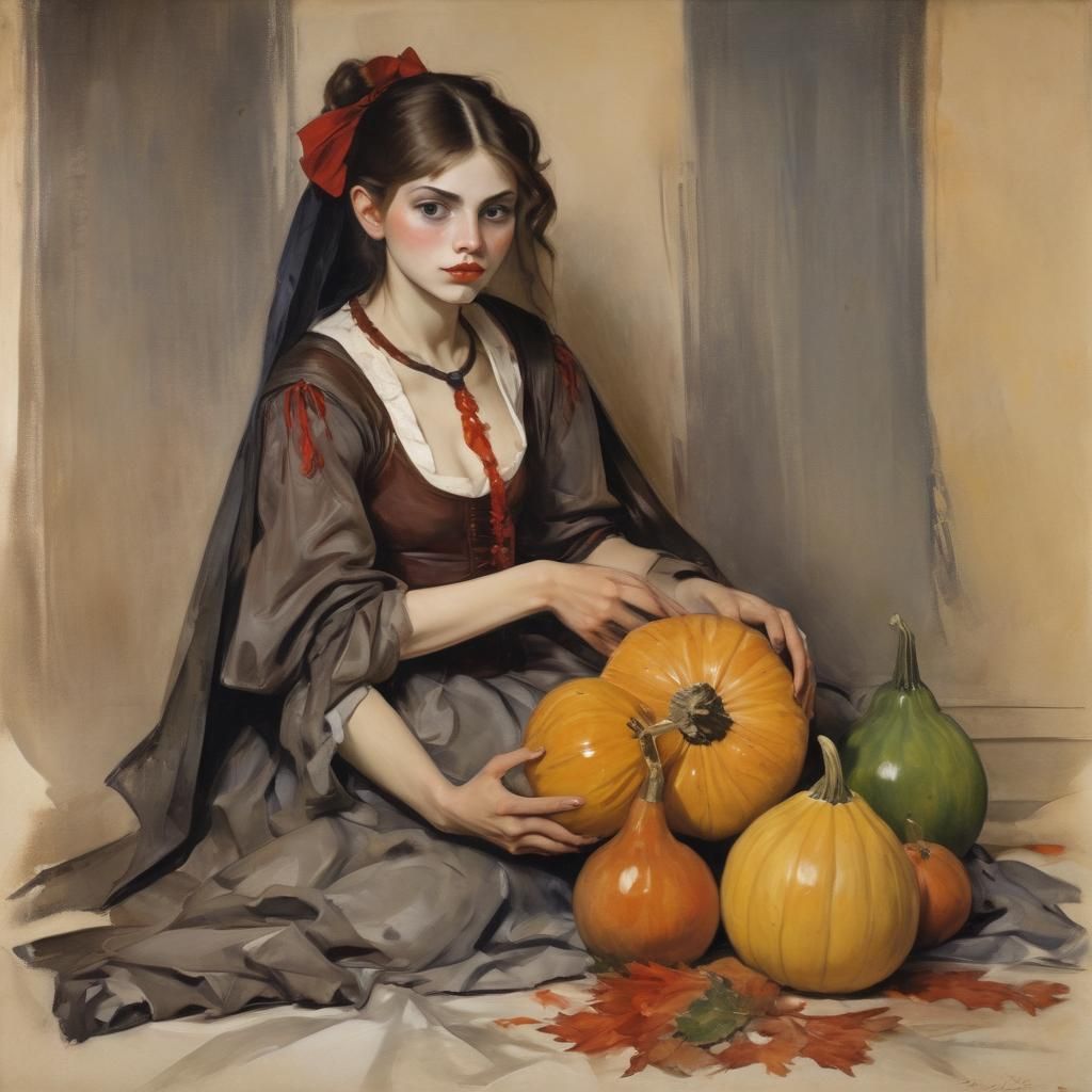 Young Vampire with Gourds in Expressive Portraiture