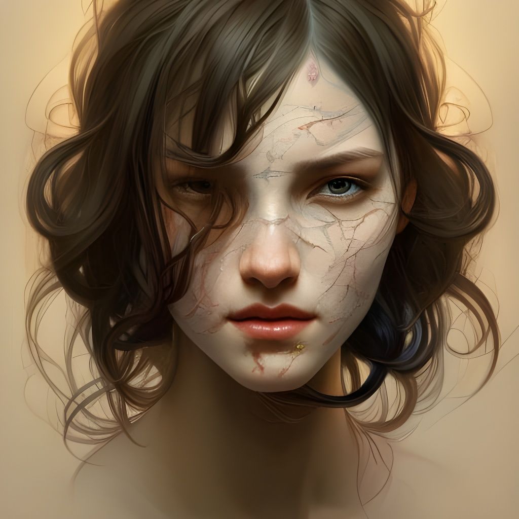 Ornate Portrait of Beautiful Girl with Scars