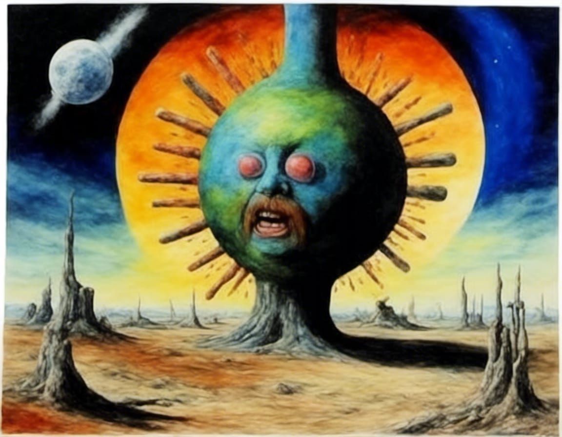 Surreal Nuclear Alarm in Mixed Media Style