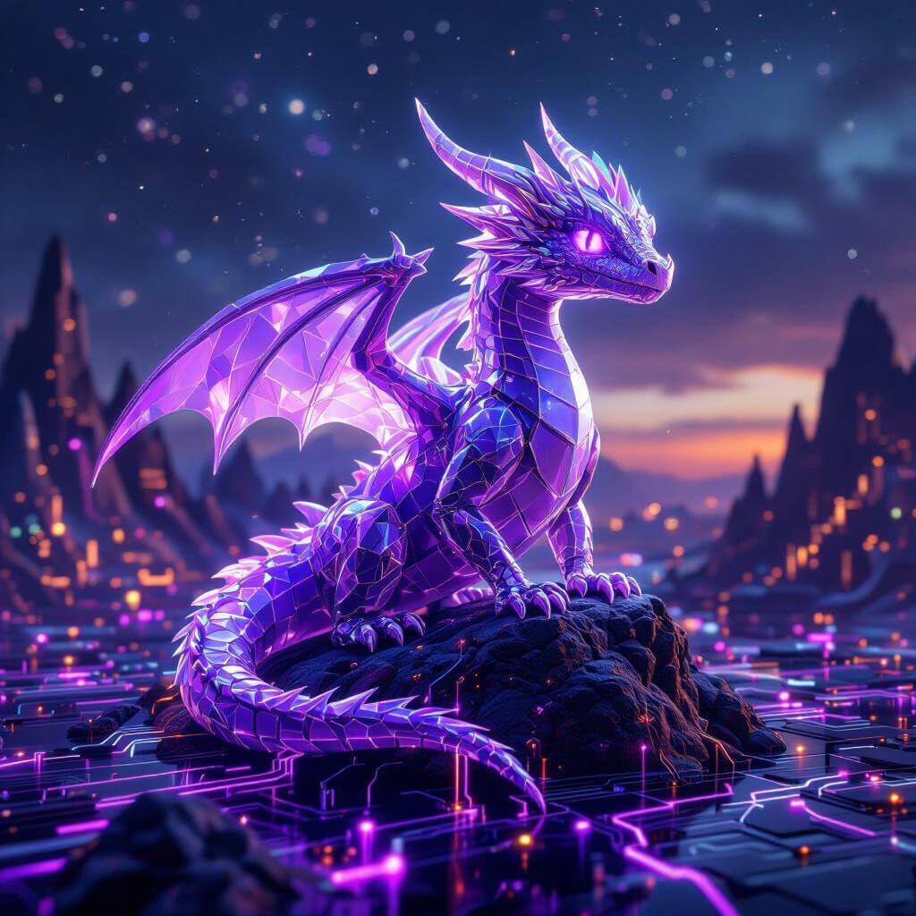 Amethyst Dragon Over Electronic World