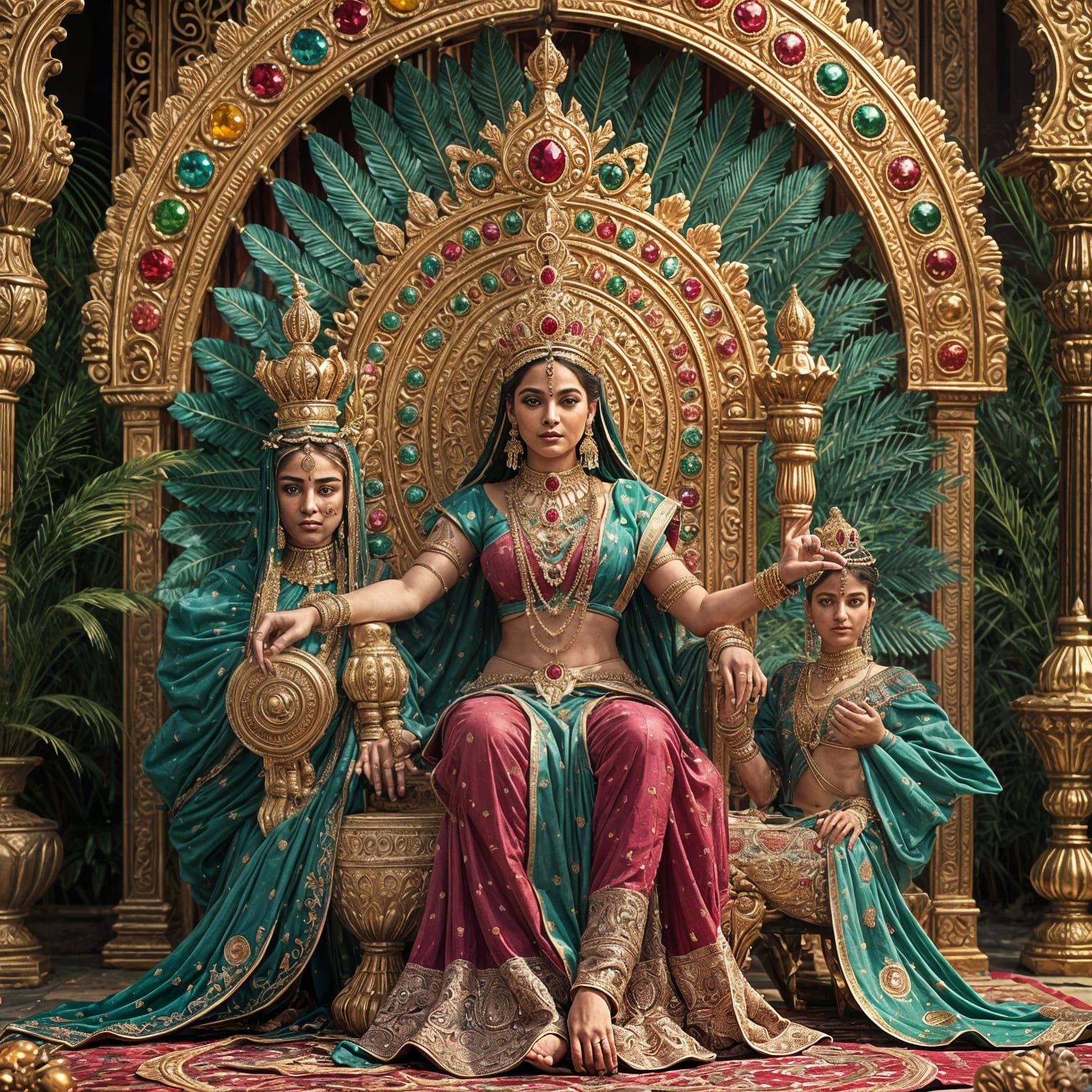 Intricately Detailed Indian Queen on Peacock Throne