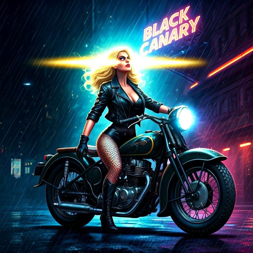 Black Canary Superhero on Motorcycle, Canary Cry