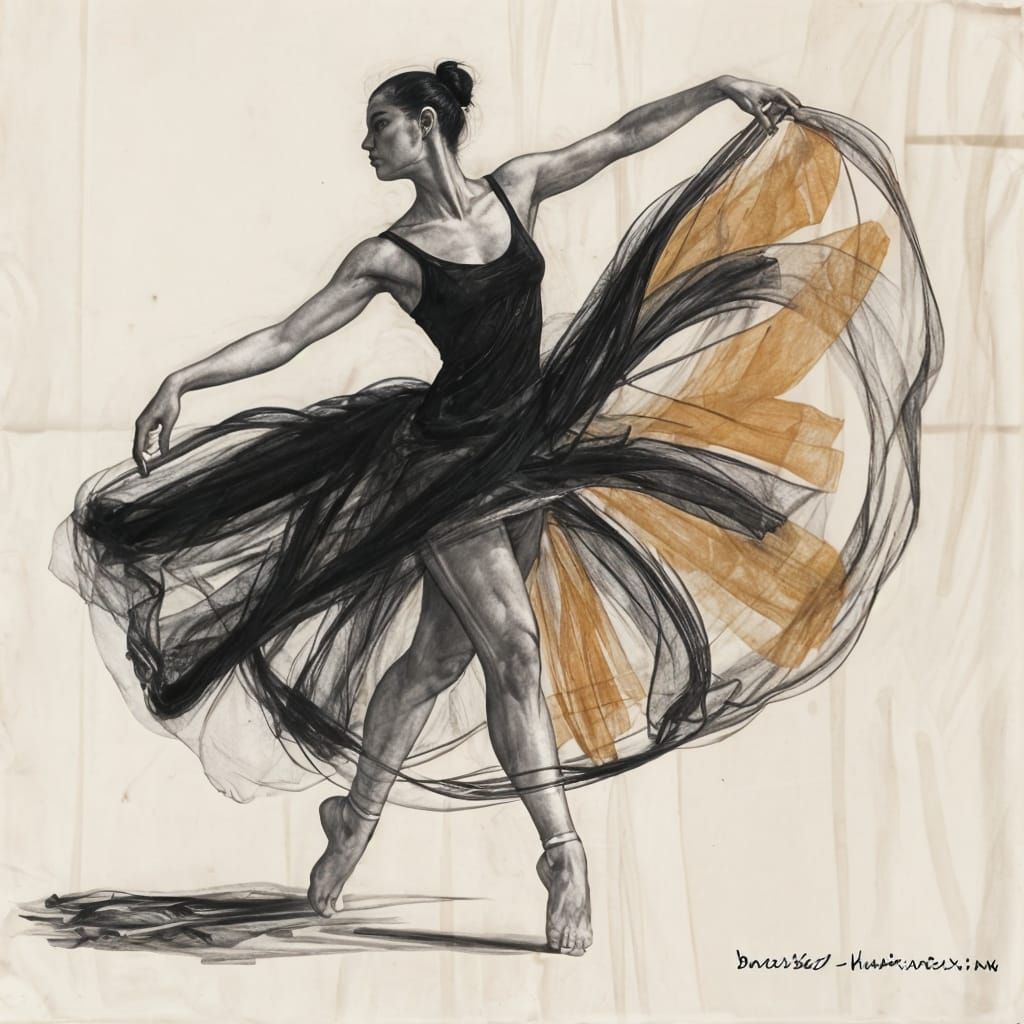 Abstract Expressionist Dancer in Motion: Charcoal and Linen