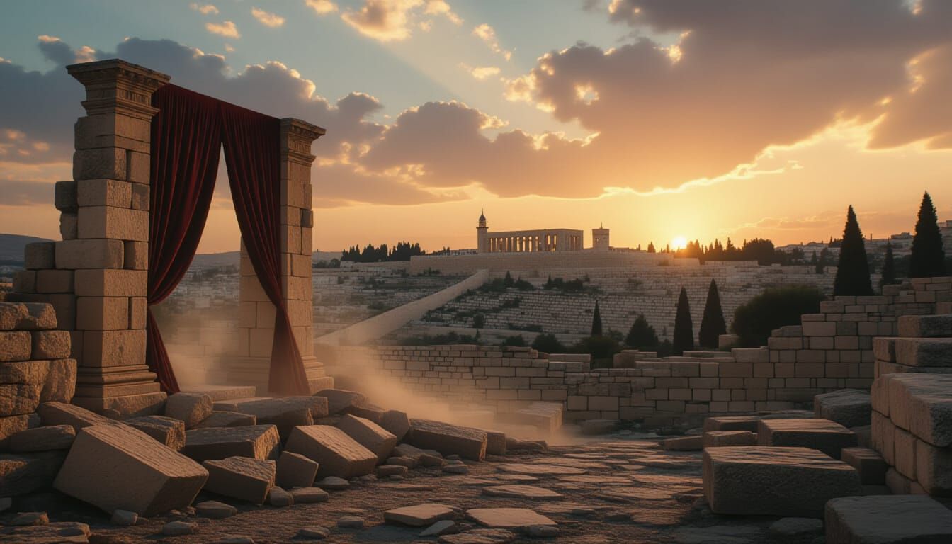 Ancient Jerusalem Ruins at Dusk in Somber Cinematic Style