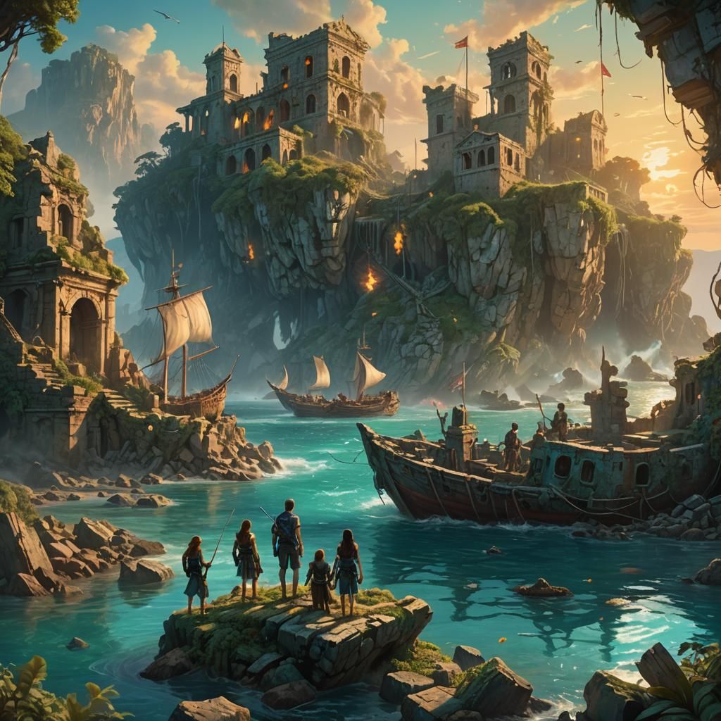 Sirens Luring Sailors in Dreamlike 80s Fantasy Art