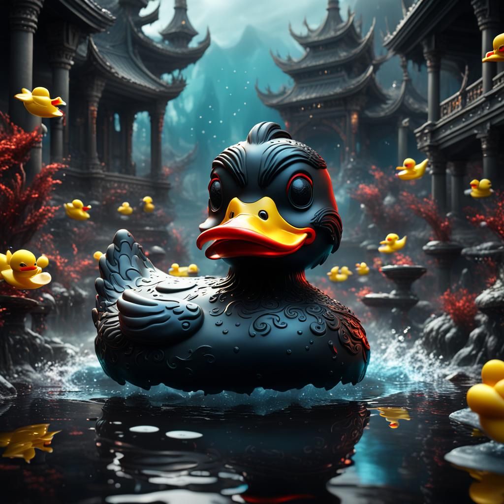 Devil Black Rubber Ducky in Detailed Matte Painting