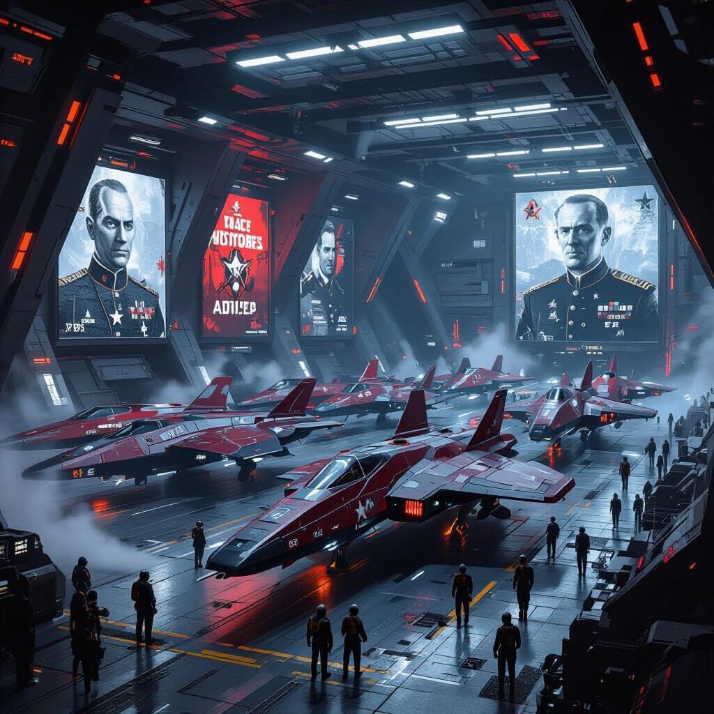 Futuristic Military Hangar in Brutalist Dark Sci-Fi Style