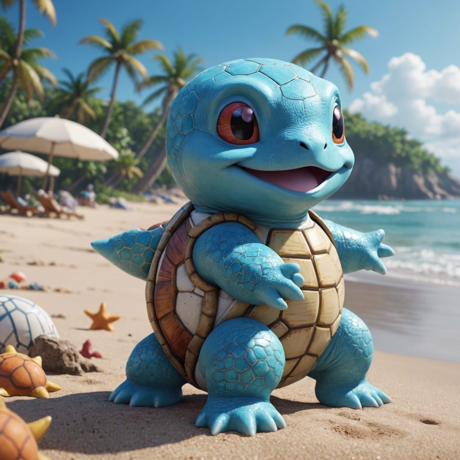Adorable CGI cartoon happy Squirtle the Pokemon wearing a wh...