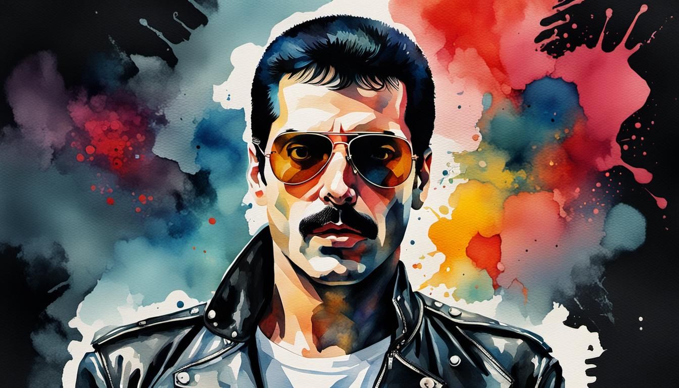 Freddie Mercury in Pop Art Watercolor Style