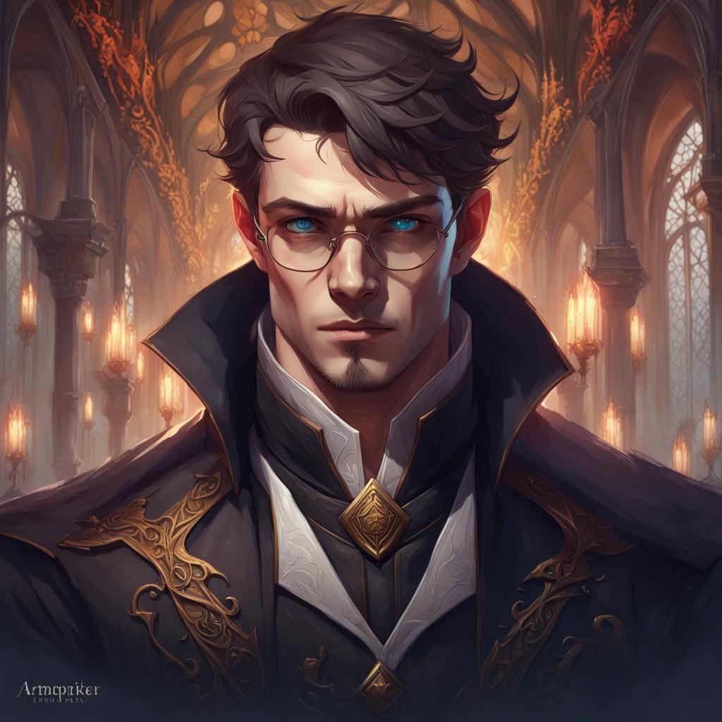 Young Dhampir Noble with Magical Symbols, Digital Art