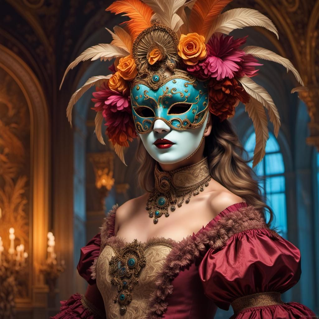 Venetian Masquerade Ball in Cyberpunk Noir Style