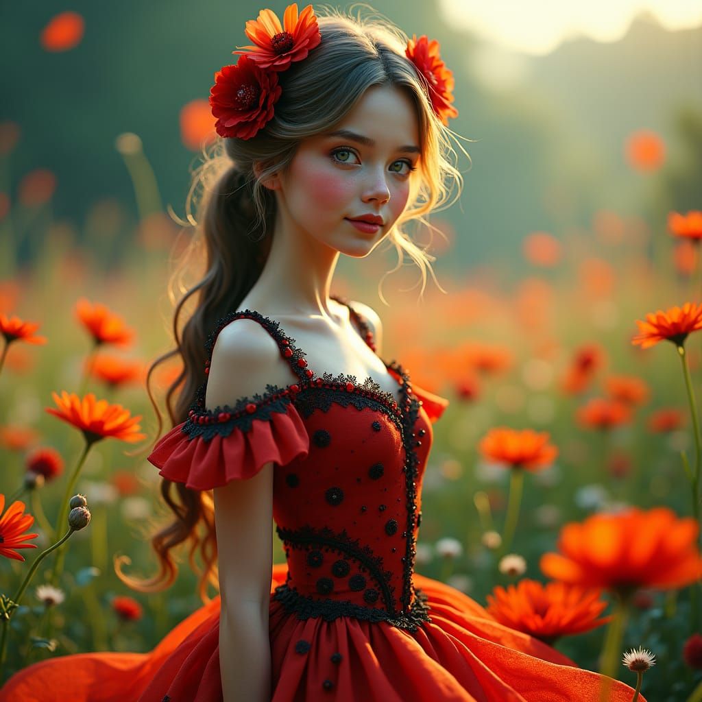 Ladybug Dress in Art Nouveau Style, 8k