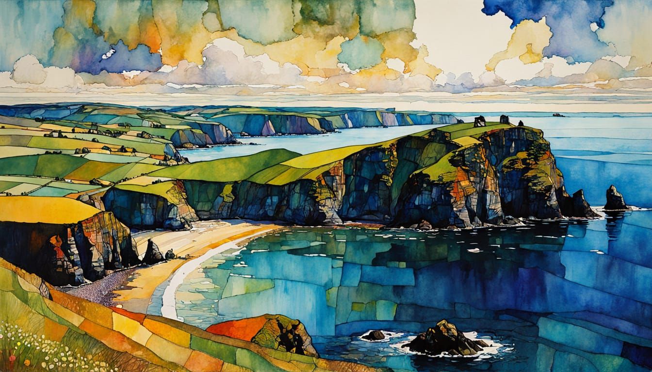 Ethereal Devon Seascapes in Expressive Mixed Media Style