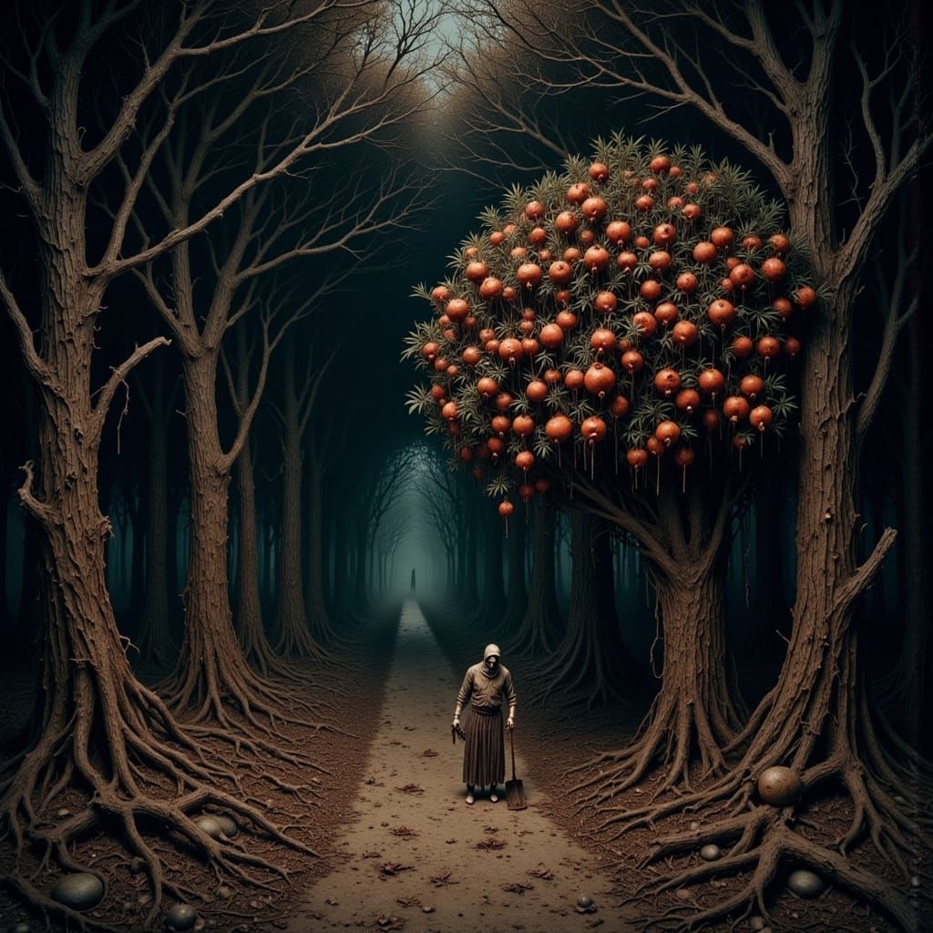 Mysterious Underground Garden Scene at Night