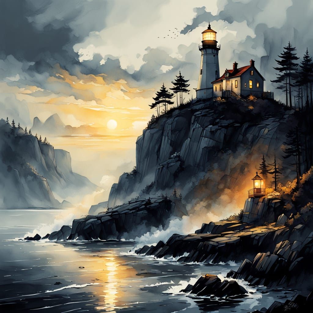 Lighthouse Illuminated by Golden Hour
