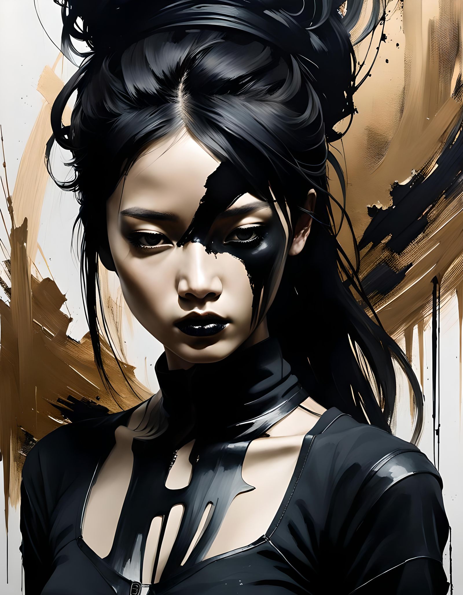 Gothic Woman with Black Makeup: Scumbling Painting