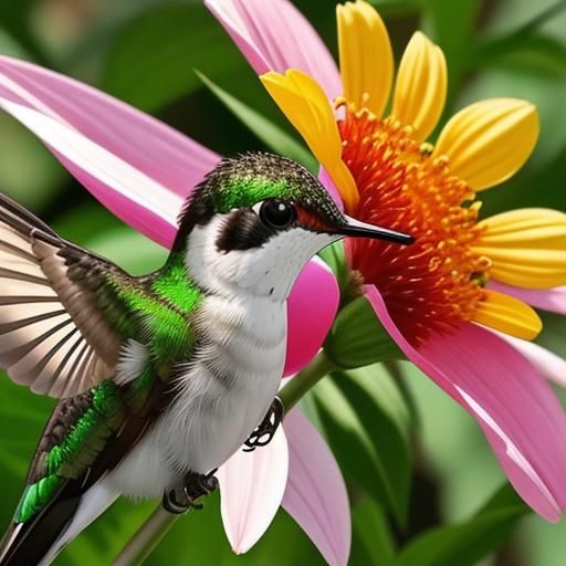 Hummingbird and Insects Sipping Nectar, Digital Art