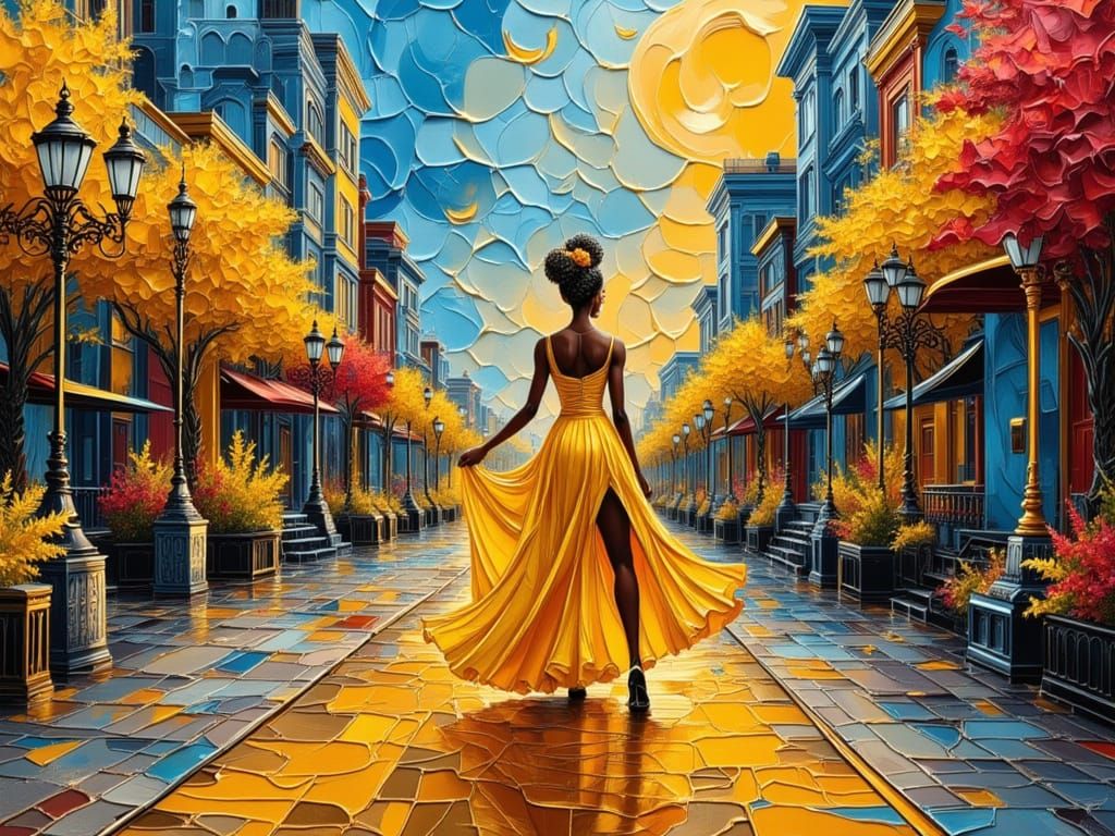 Vibrant Cityscape Portrait in Impasto Style