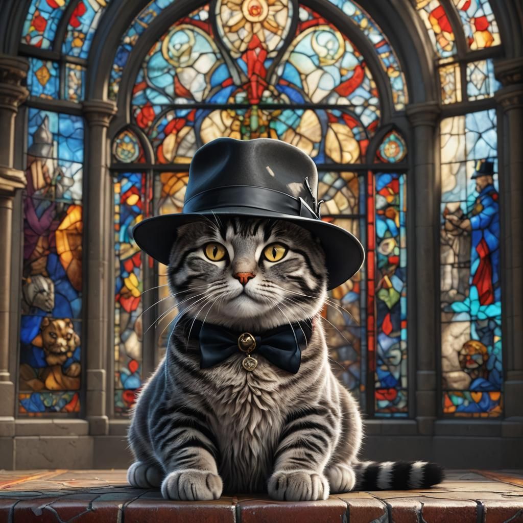Grey Tabby Cat in Fedora: Fantasy Concept Art