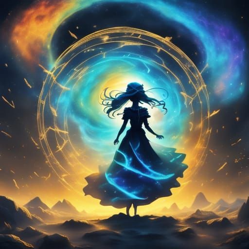 Woman Enters Vibrant Portal in Digital Art Style