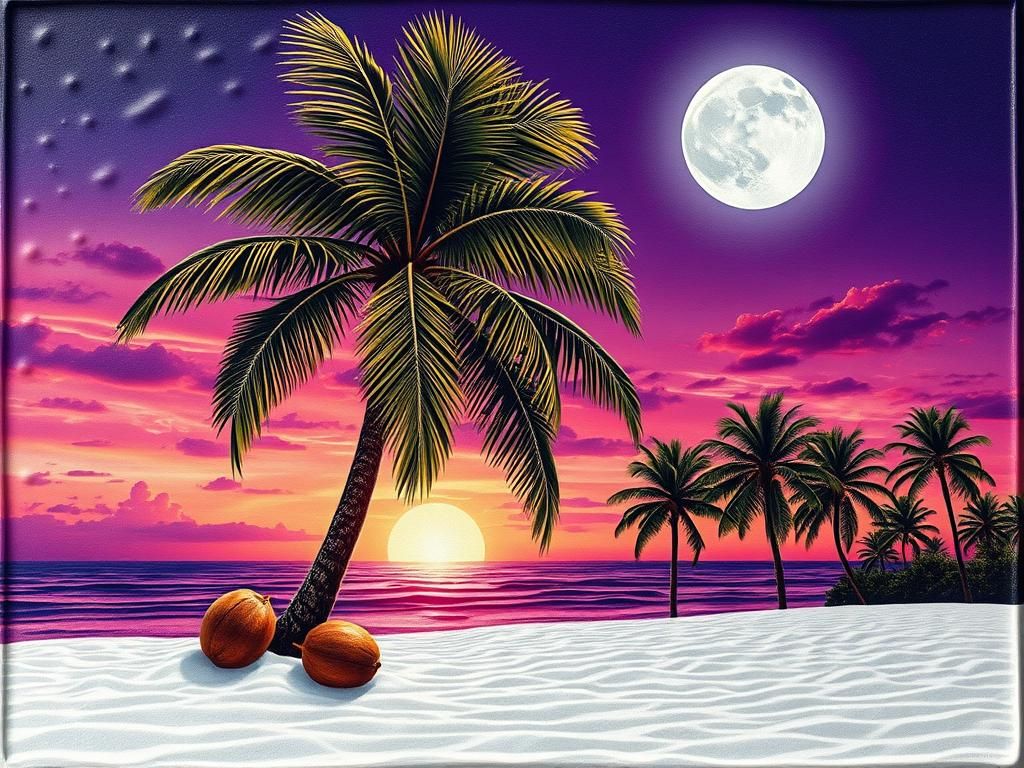 Embossed Metal Palm Tree Sunset Digital Art