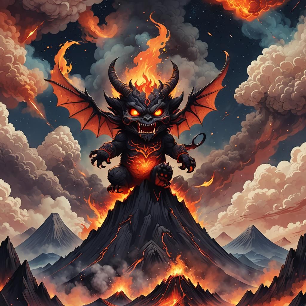 Volcanic Smoke Demon in Starry Sky: Concept Art