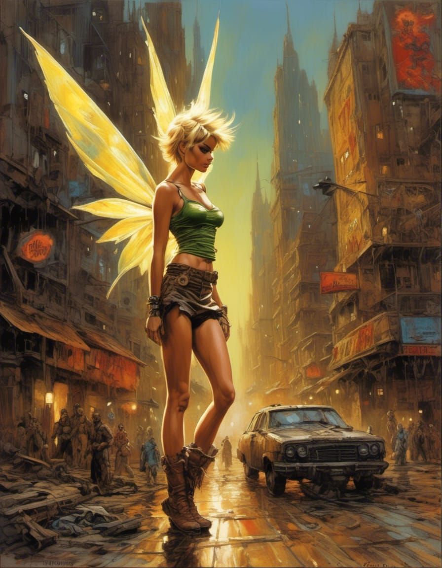 Tinkerbell in Post-Apocalyptic City, Adult Comic Style