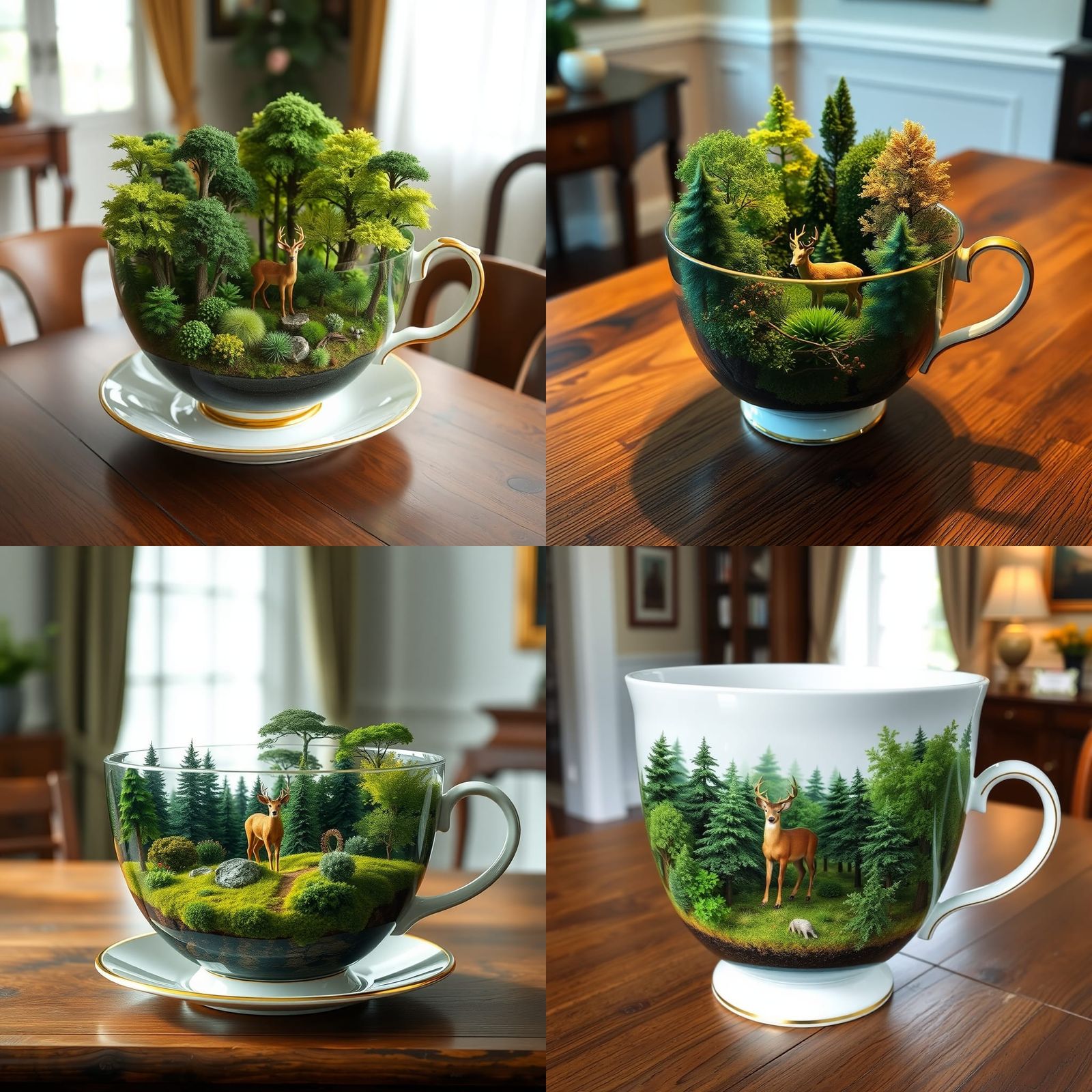 Miniature Forest Inside Teacup with Deer