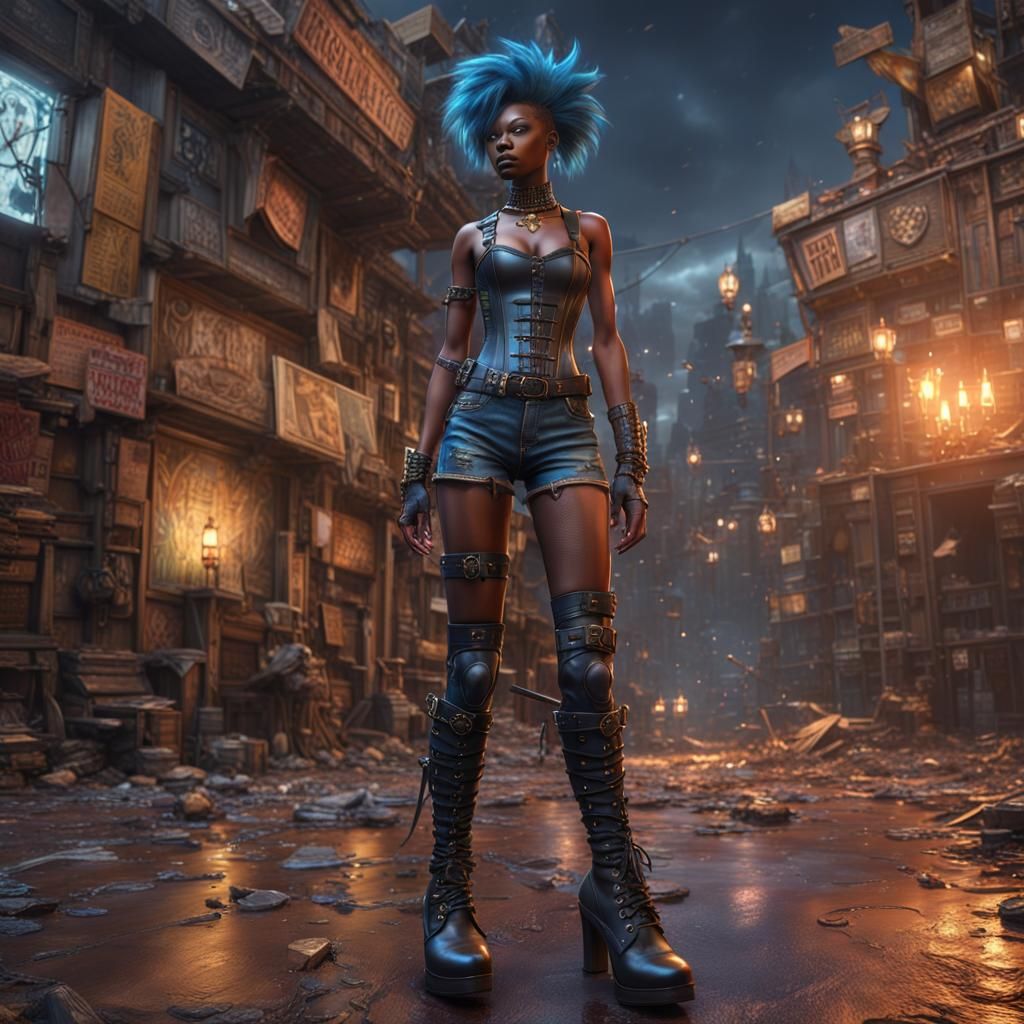 Punk Woman in Latex Corset, Fantasy Art