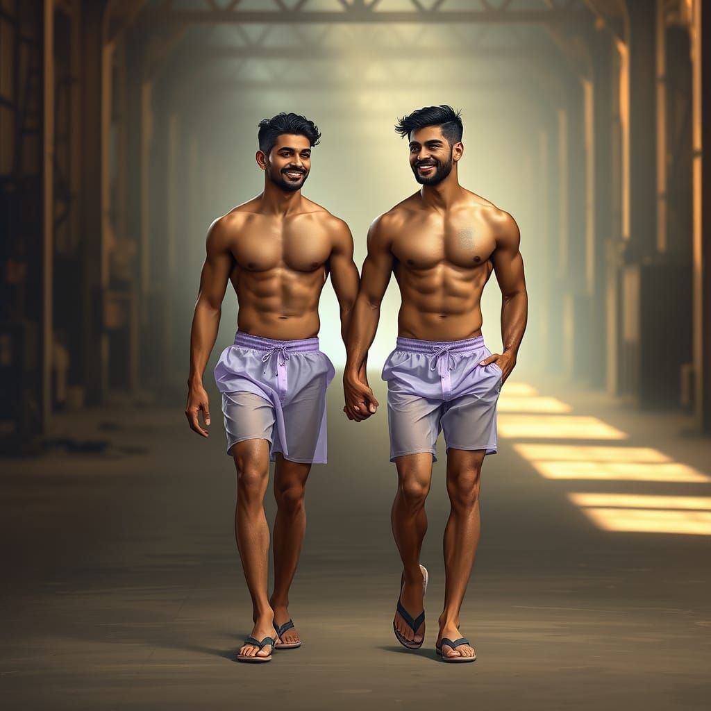 Two Indian Men Walking on Runway, Photorealistic Style