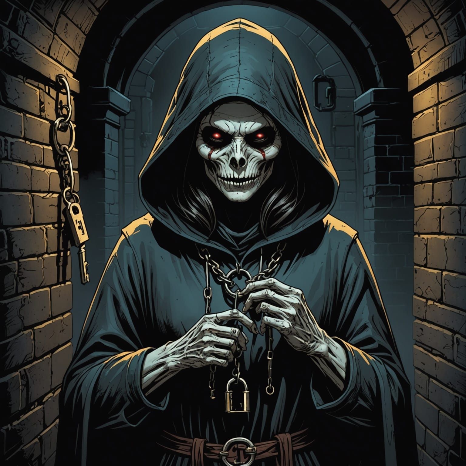 Hooded Ghoul in Cellar Comic Book Art