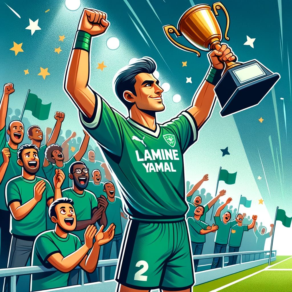 Footballer Celebrates Trophy Win with Eager Fans in Green Sh...
