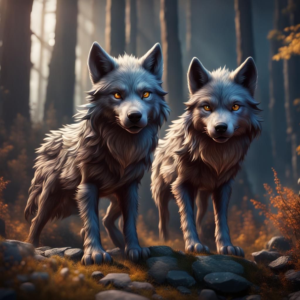 Fantastical Cute Wolves in Detailed Digital Painting