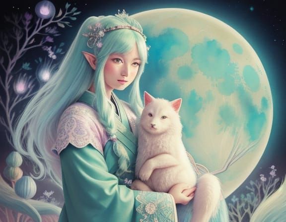 Elf Acolyte in Dreamscape: Kawaii Fantasy Illustration