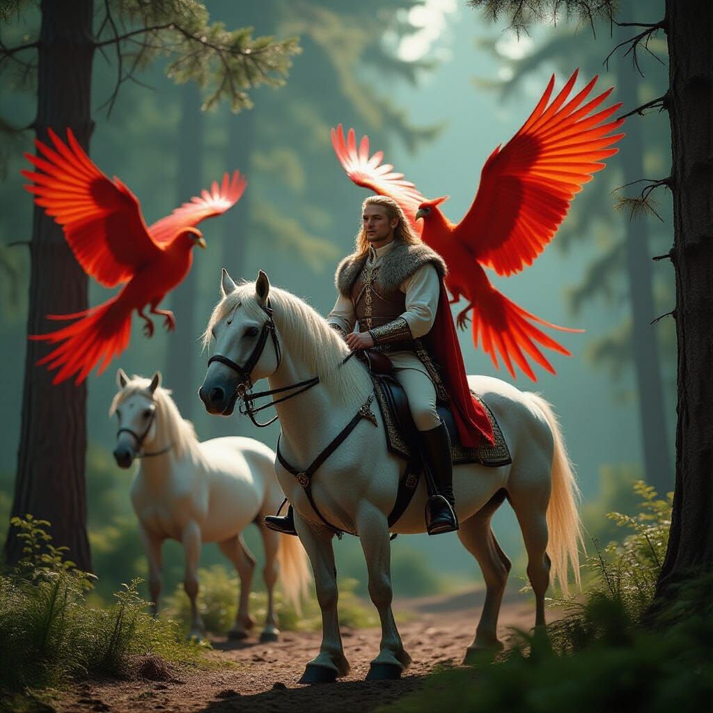 Ivan Tsarevitch and Mythical Creatures in Forest